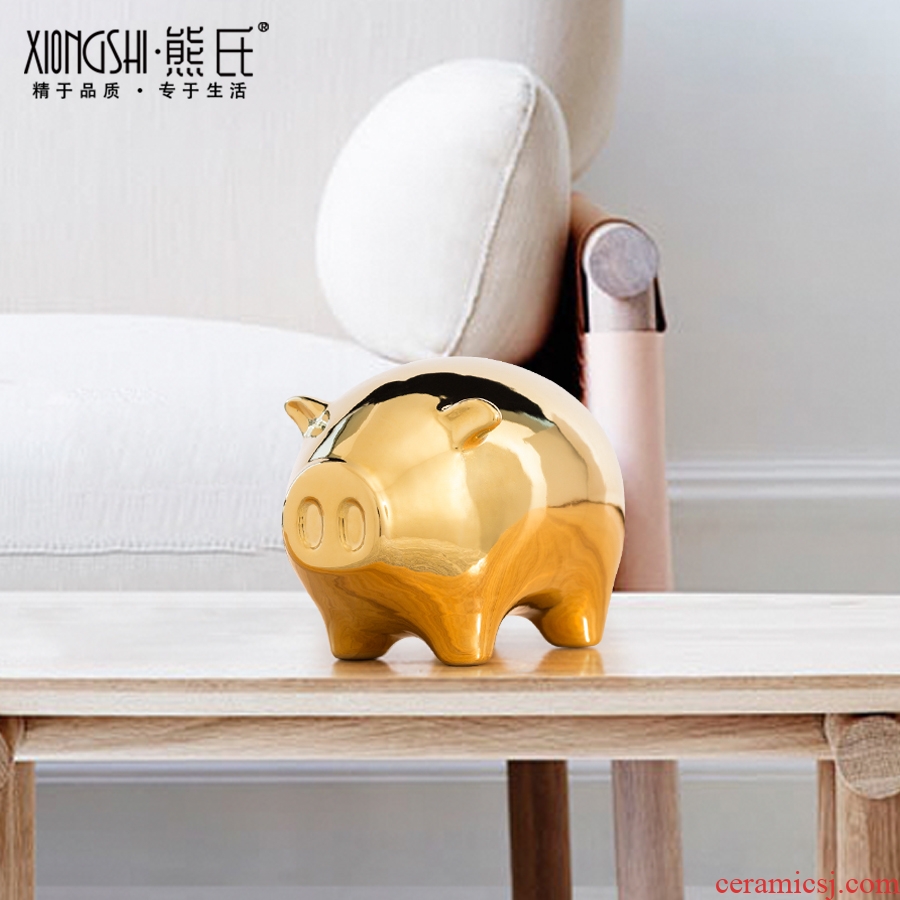 Creative ceramic golden pig furnishing articles desktop porch lucky animals and decoration elders home decoration gifts