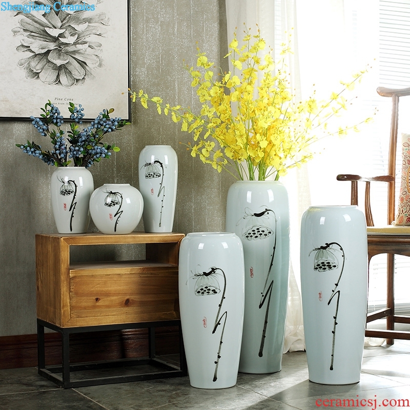 Contracted and contemporary ceramic creative Chinese lotus dried flowers large vase zen living room home decoration flower arranging furnishing articles
