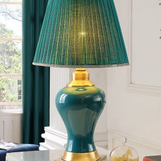 Emerald green ceramic desk lamp the study of new Chinese style restoring ancient ways American luxury european-style bedroom berth lamp sitting room atmosphere