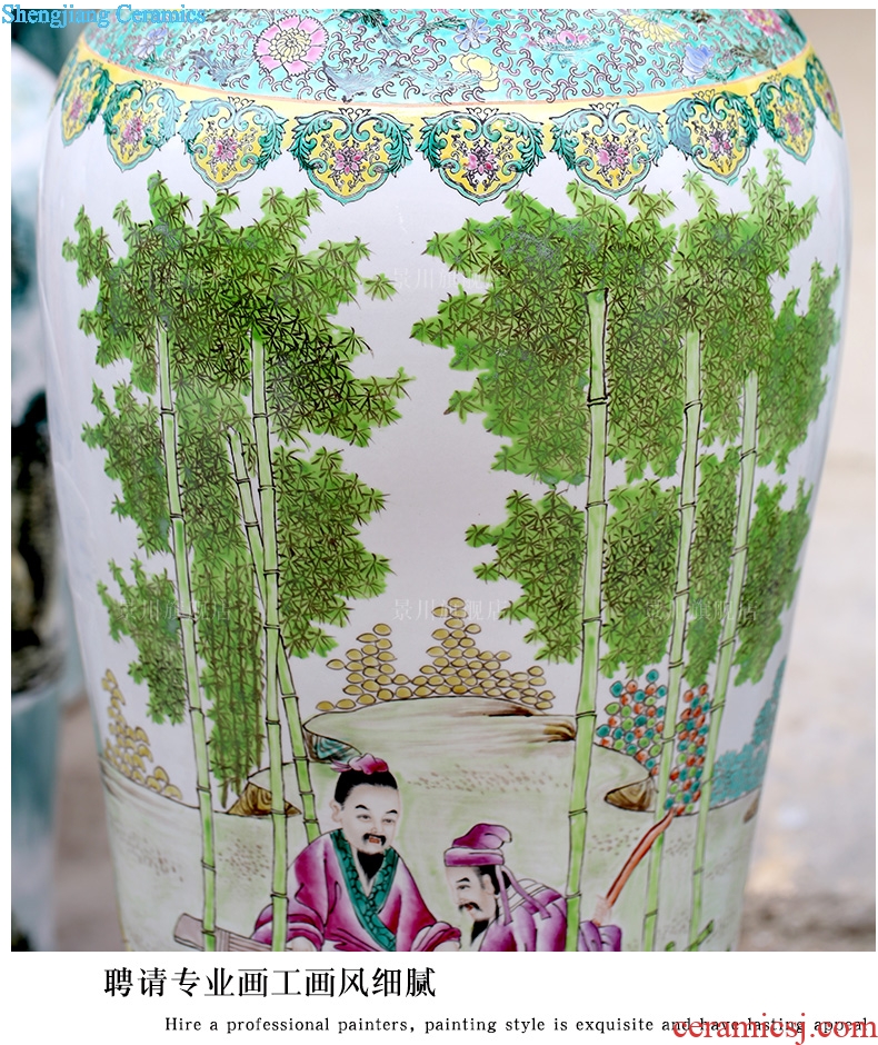 Jingdezhen ceramic hand-painted bamboo seven sages big vase opening gifts home sitting room of Chinese style floor furnishing articles