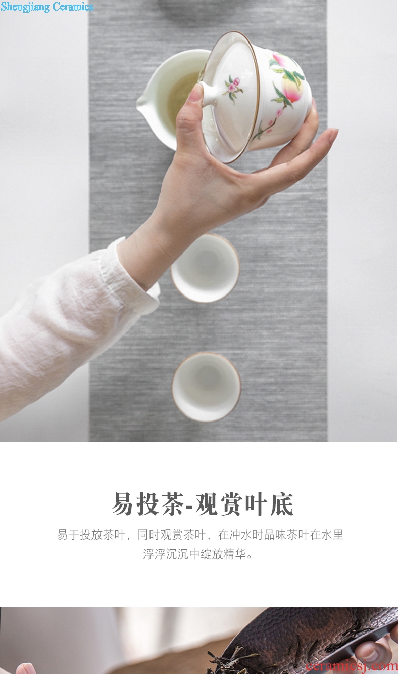 Jingdezhen hand-painted only three tureen pure manual pegatron peach sweet white porcelain ceramic tea cups hot famille rose tea set