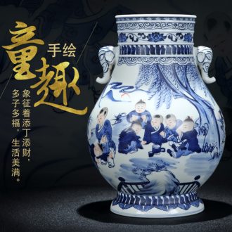 Jingdezhen ceramics furnishing articles antique Chinese style living room large blue and white porcelain vase flower arranging rich ancient frame decorative arts and crafts