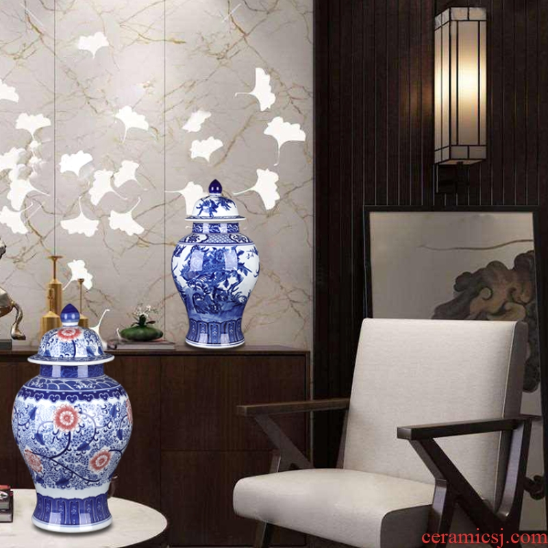 Jingdezhen ceramics archaize large general pot of blue and white porcelain vase sitting room of Chinese style household decorates porch place