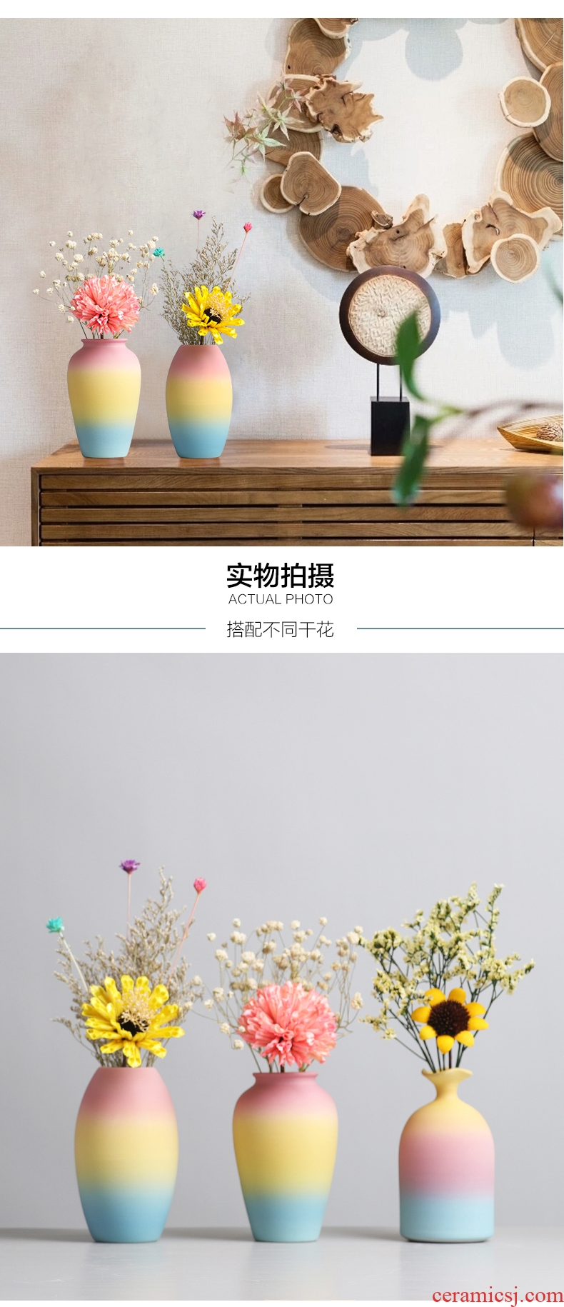 Small and pure and fresh flower implement handmade ceramic furnishing articles floret bottle of dried flowers flower arrangement home sitting room TV cabinet table decorations
