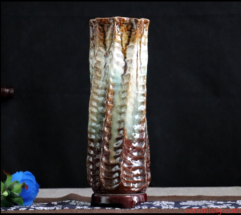 Creative manual jingdezhen ceramic POTS restoring ancient ways of carve patterns or designs on woodwork floor dry flower vases, furnishing articles flower arranging flower pot in the sitting room