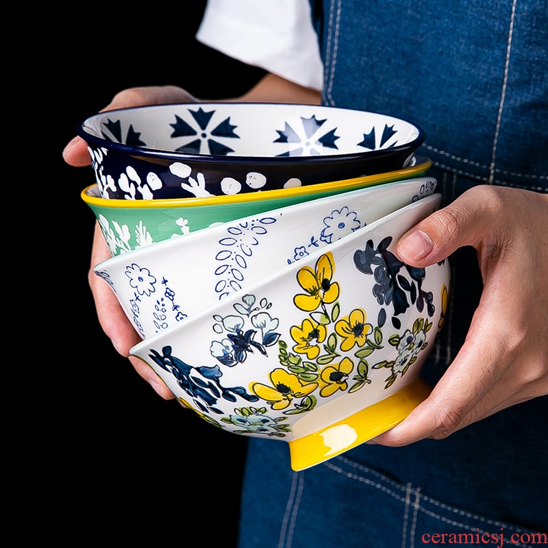 Under the glaze color ceramic creative personality household soup bowl bowl japanese-style tableware a single large one student rainbow noodle bowl