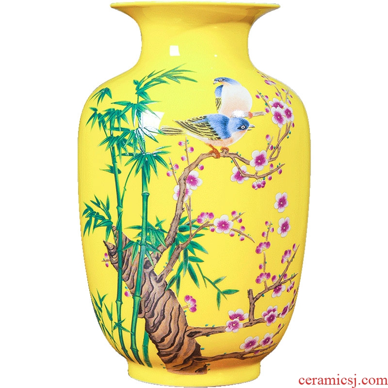 Jingdezhen ceramics from yellow floret bottle of flower arranging new wine sitting room adornment rich ancient frame of Chinese style household furnishing articles