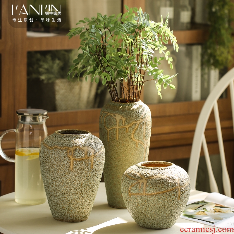 Ceramic vase furnishing articles creative living room coarse pottery flower arranging dried flowers european-style mesa contracted and contemporary tea table decorations