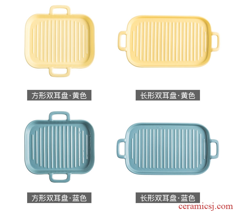 Japanese creative kitchen ears ceramic baking pan put SaZhiShi baked FanPan microwave oven steak dishes