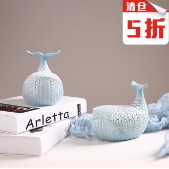Ceramic furnishing articles household act the role ofing is tasted creative sitting room adornment blue whales decoration bedroom study TV ark gift