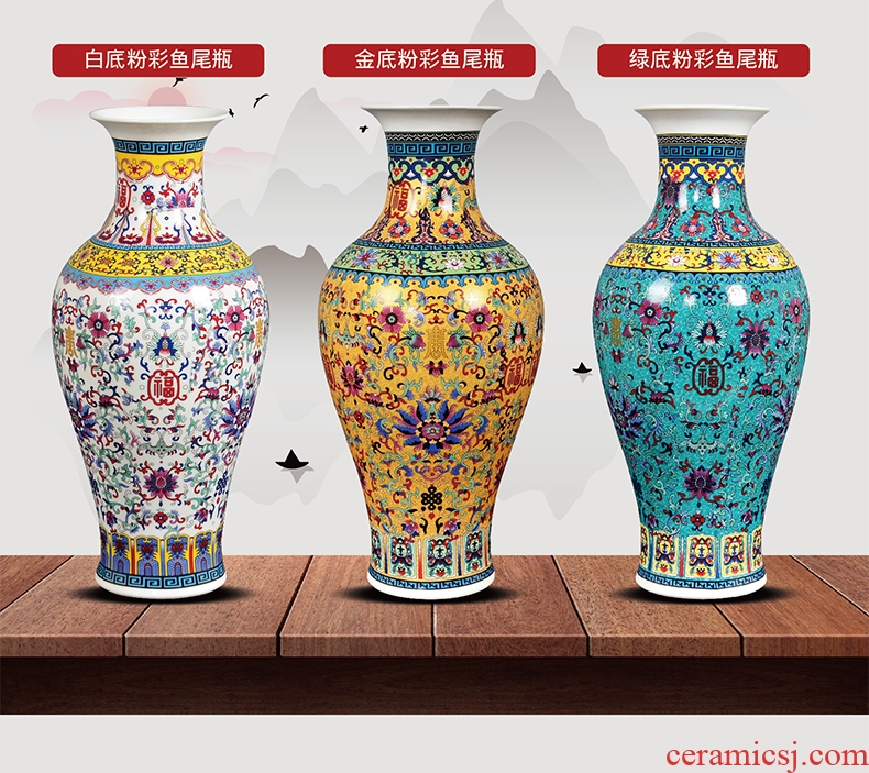 Archaize of jingdezhen ceramics colored enamel large vases, flower arranging living room TV cabinet decoration of Chinese style household furnishing articles