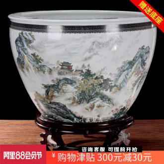 Jingdezhen ceramics brocade carp goldfish bowl water lily cylinder landscape water lily lotus cylinder cylinder tortoise home decoration