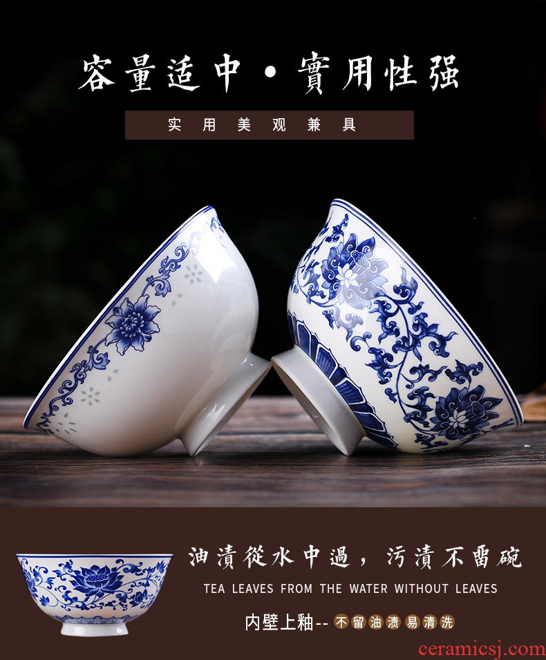 Jingdezhen home to eat a single rainbow noodle bowl bowl of soup bowl prevent hot tall bowl bubble bone bowls suit blue and white porcelain bowl