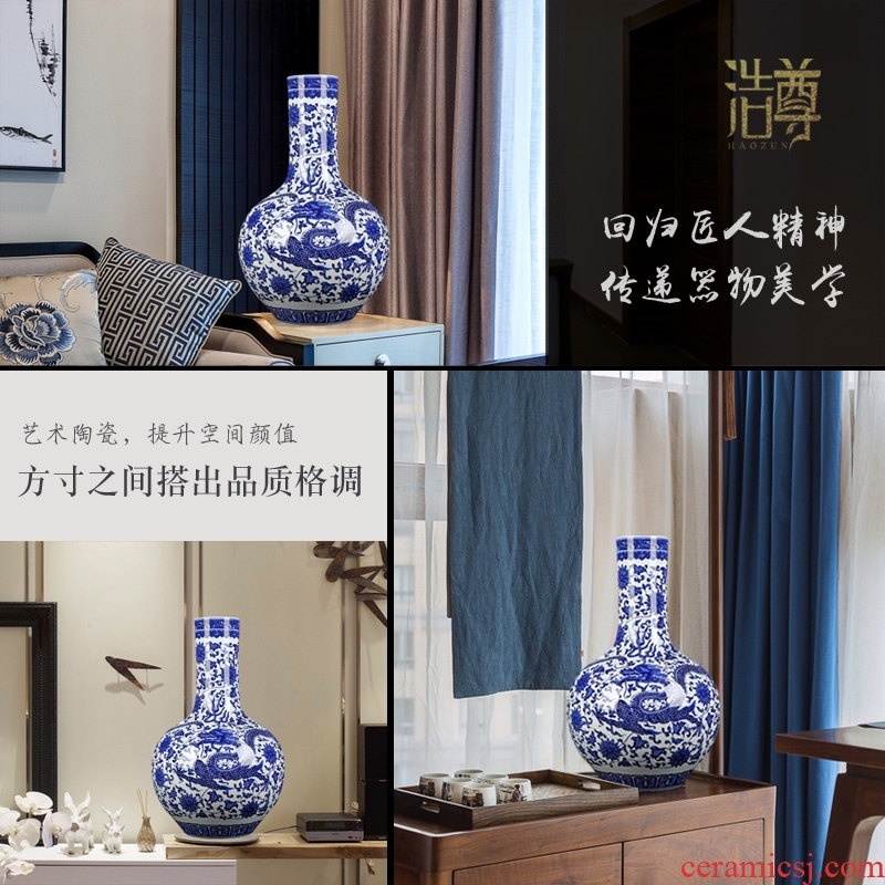Jingdezhen ceramic blue and white porcelain vase furnishing articles archaize tree flower arranging rich ancient frame home decoration in the living room