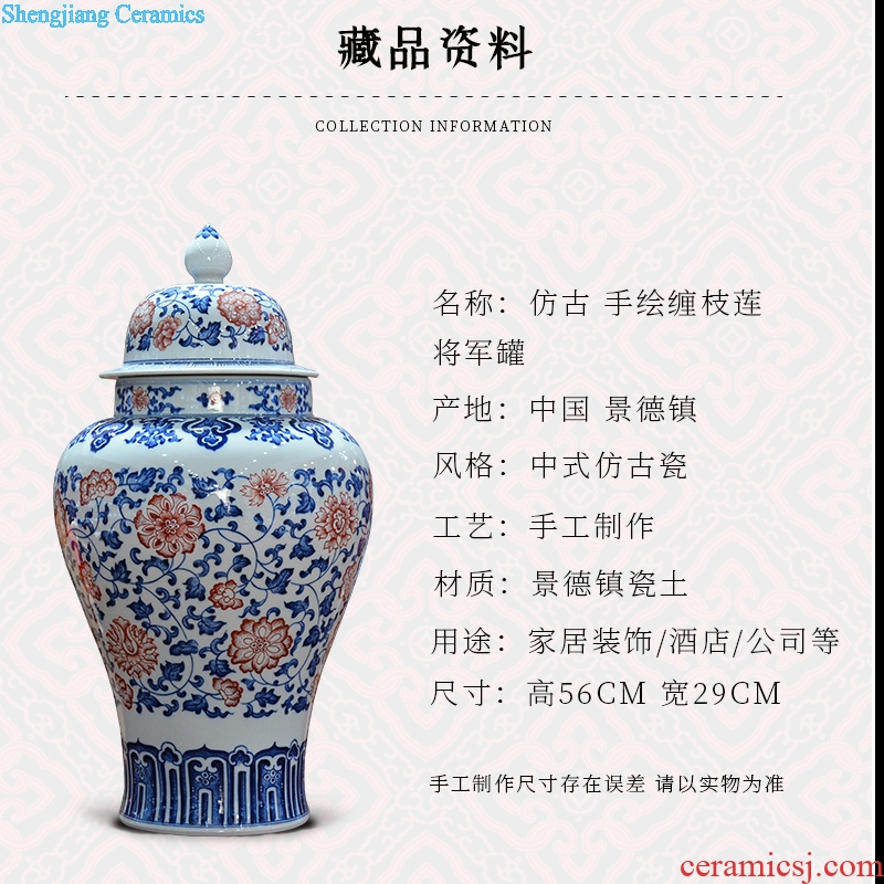 Antique hand-painted bound of blue and white porcelain of jingdezhen ceramics general lotus flower pot of new Chinese style sitting room adornment is placed