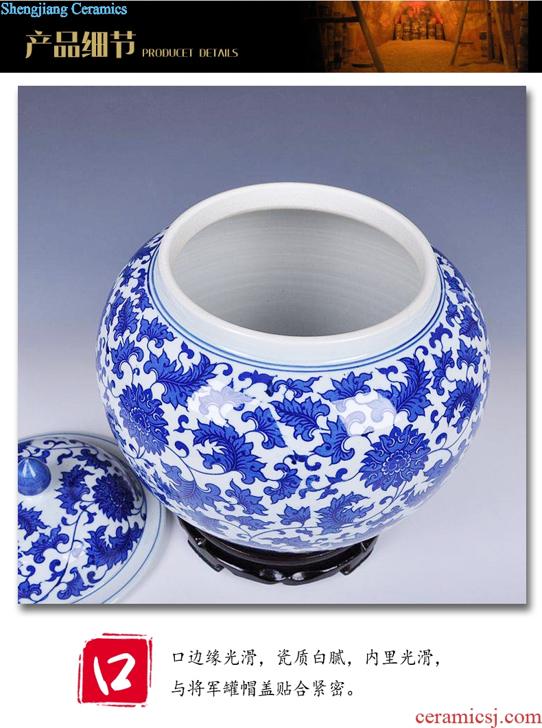 Blue and white porcelain of jingdezhen ceramics bound lotus flower general large jar jar storage tank pickled decoration furnishing articles