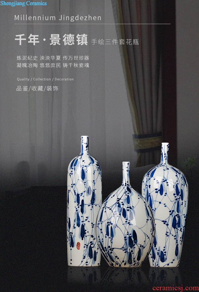 Jingdezhen blue and white porcelain vase three-piece creative decoration modern household dry flower decoration crafts are sitting room