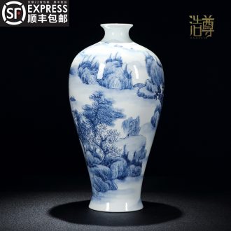 Jingdezhen ceramics vase furnishing articles sitting room flower arranging Chinese antique hand-painted scenery of blue and white porcelain decorative arts and crafts