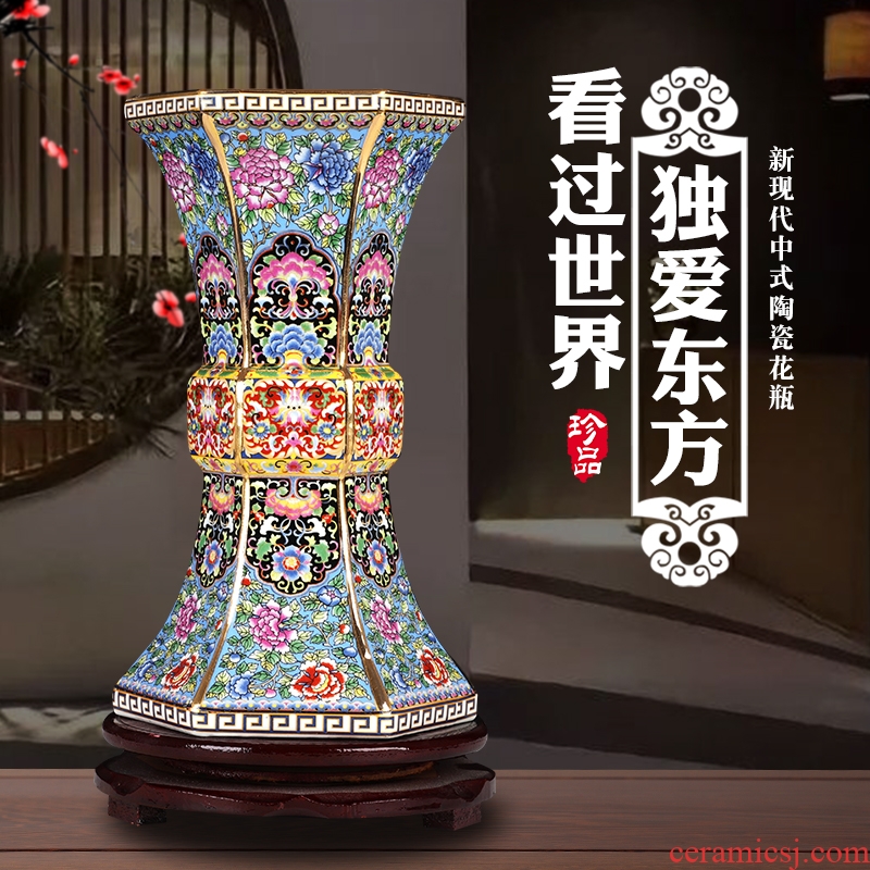 Jingdezhen enamel painted pottery porcelain floret bottle of flower arranging Chinese archaize sitting room adornment home furnishing articles TV ark