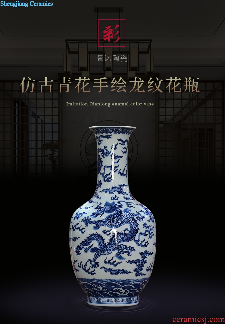 Jingdezhen ceramics imitation qing qianlong hand-painted dragon pattern of blue and white porcelain vases, new Chinese style living room decorations furnishing articles