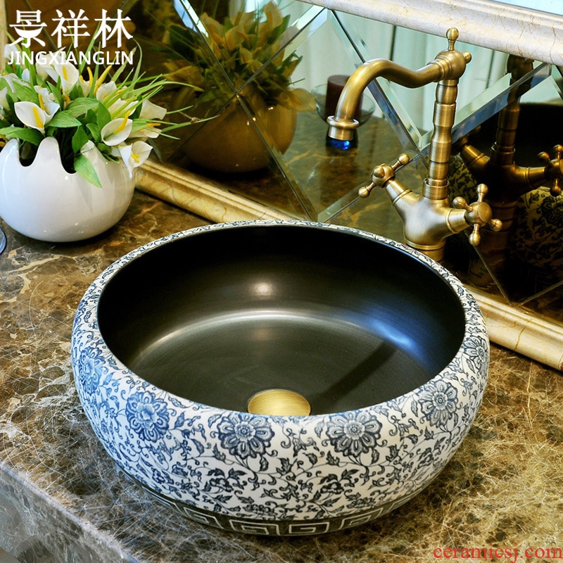 JingXiangLin European contracted jingdezhen art basin lavatory sink the stage basin & ndash; Blue and white and exquisite