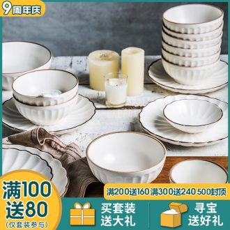 4 dishes suit household utensils dishes contracted wind Nordic combined creative personality ceramic bowl chopsticks web celebrity ins