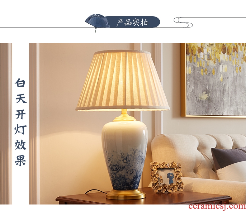 New Chinese style living room bedroom berth lamp villa hotel creative ink painting new classical full copper ceramic desk lamp