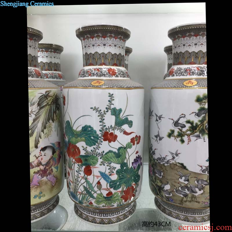 Jingdezhen porcelain 40 cm high wooden stick porcelain vases cranes lotus tong qu plum blossom tong qu vase
