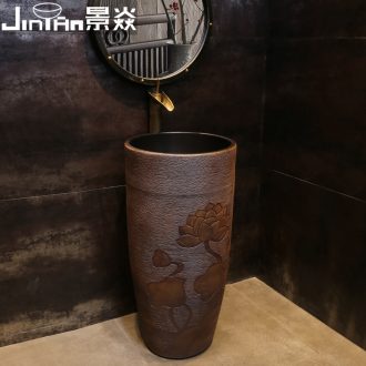 Ceramic basin vertical column column JingYan red lotus floor one sink basin pillar type lavatory