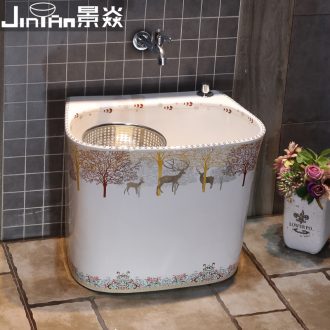 JingYan milu deer forest art wash mop pool Europe type double drive ceramic mop pool balcony toilet mop pool