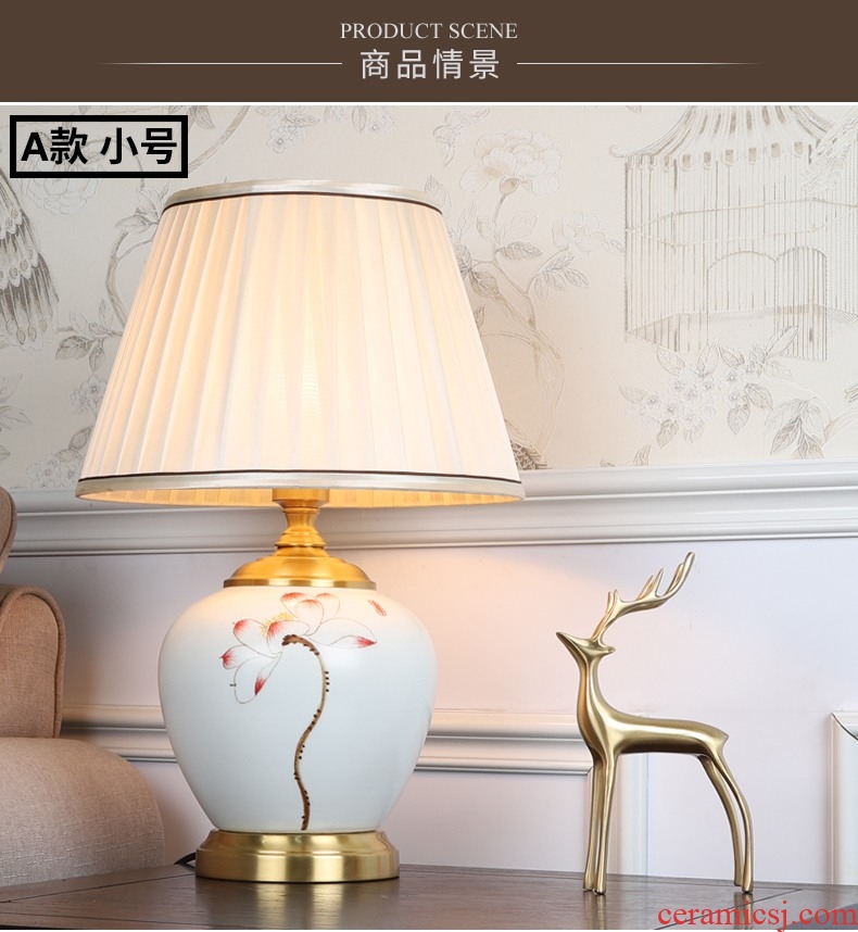 New Chinese style in the Nordic light luxury small desk lamp adornment bedroom berth lamp zen postmodern contracted sitting room ceramic full copper