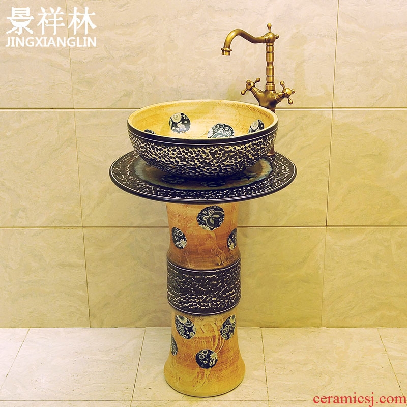 JingXiangLin health double basin of jingdezhen ceramic art basin pillar lavatory basin three-piece & ndash; Grind arenaceous
