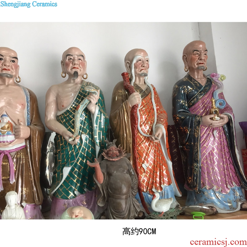 Jingdezhen pastel 18 arhats sculpture ceramic furnishing articles 20 small 18 arhats Buddhism with high 50, 90