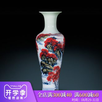 Jingdezhen ceramics Chinese hand-painted landing big vase home sitting room hotel furnishing articles large red ornament