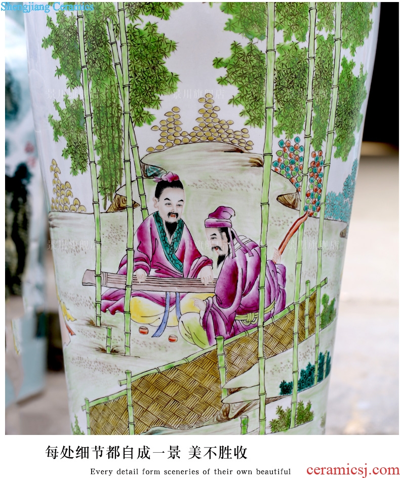 Jingdezhen ceramic hand-painted bamboo seven sages big vase opening gifts home sitting room of Chinese style floor furnishing articles