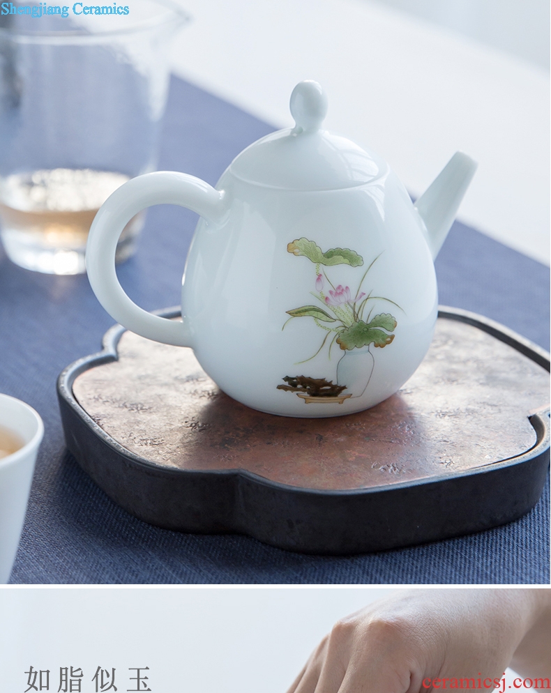 TaoXiChuan hand-painted lotus powder enamel teapot suit household small jingdezhen ceramic teapot kung fu tea set