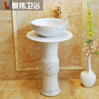 JingWei vertical lavabo ceramic column lavatory basin bathroom washs a face plate of decorative pattern of platinum peony