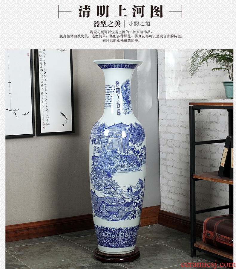 Jingdezhen ceramics of large blue and white porcelain vase, flower arrangement of Chinese style living room office decoration place hotel