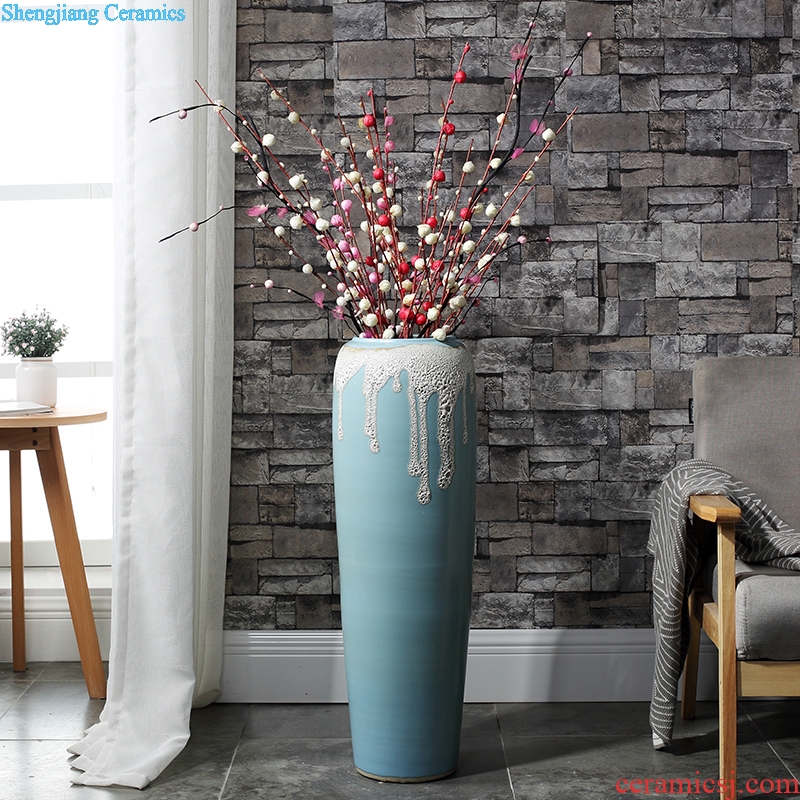 Sitting room ground high dry flower vases, flower adornment Nordic household act the role ofing is tasted lucky bamboo blue ceramic furnishing articles
