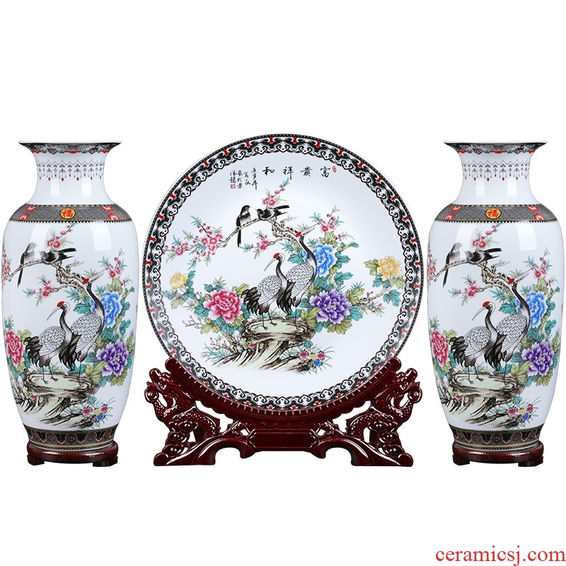 Large Chinese antique vase of jingdezhen ceramics powder enamel three-piece study wine sitting room adornment is placed