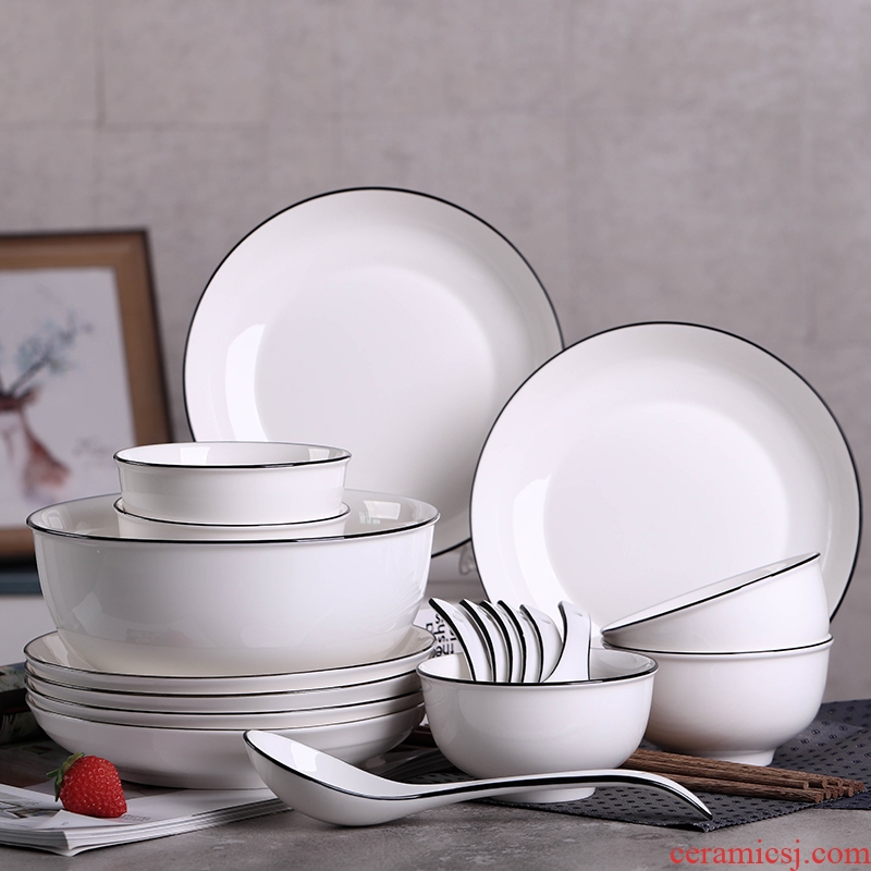 Dishes suit dish 10 people with jingdezhen ceramic tableware rainbow noodle bowl bowl bone porcelain plate big bowl suit