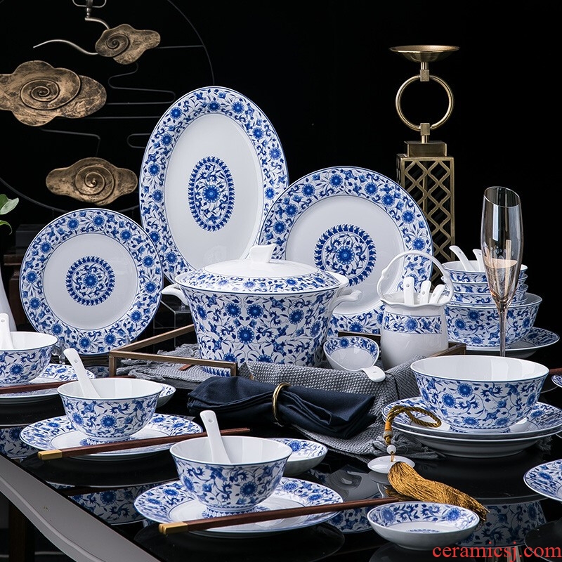 [directly] Philip trent of jingdezhen blue and white porcelain bowls dish plate ceramic tableware suit Chinese style household with a gift