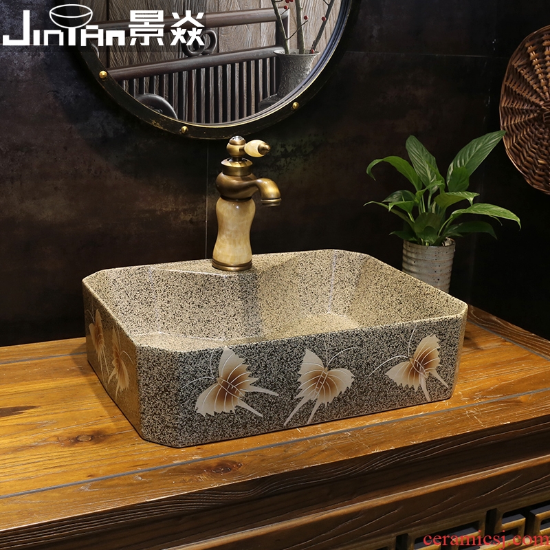 JingYan frosted butterfly square ceramic art stage basin sinks on the household of Chinese style toilet lavabo