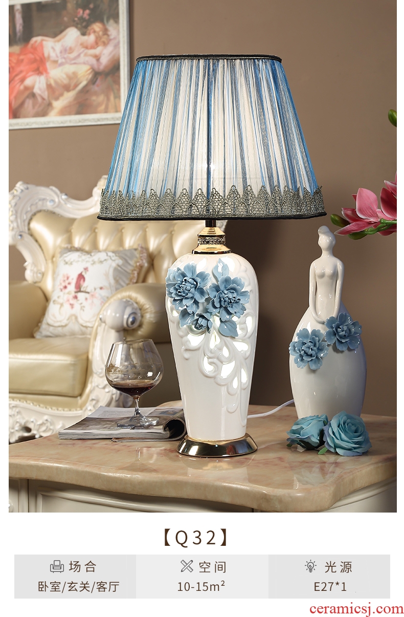 For three European ceramic light luxury lighting handmade ceramic lamps and lanterns of contemporary and contracted sitting room big desk lamp of bedroom the head of a bed
