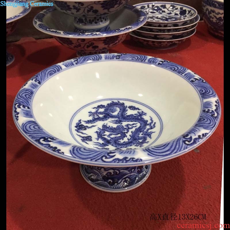 Jingdezhen blue and white dragon imitation jintong hand-painted porcelain compote high low foot kiln compote