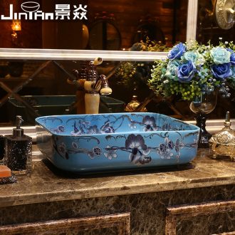 JingYan morning glory art stage basin European ceramic lavatory rectangular basin sink of the basin that wash a face
