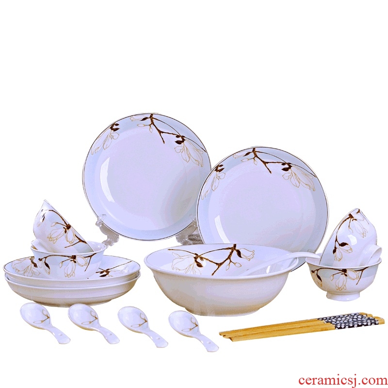 Eat dishes suit household contracted for four ceramic bowl large soup bowl chopsticks plate composite ceramic Chinese plate