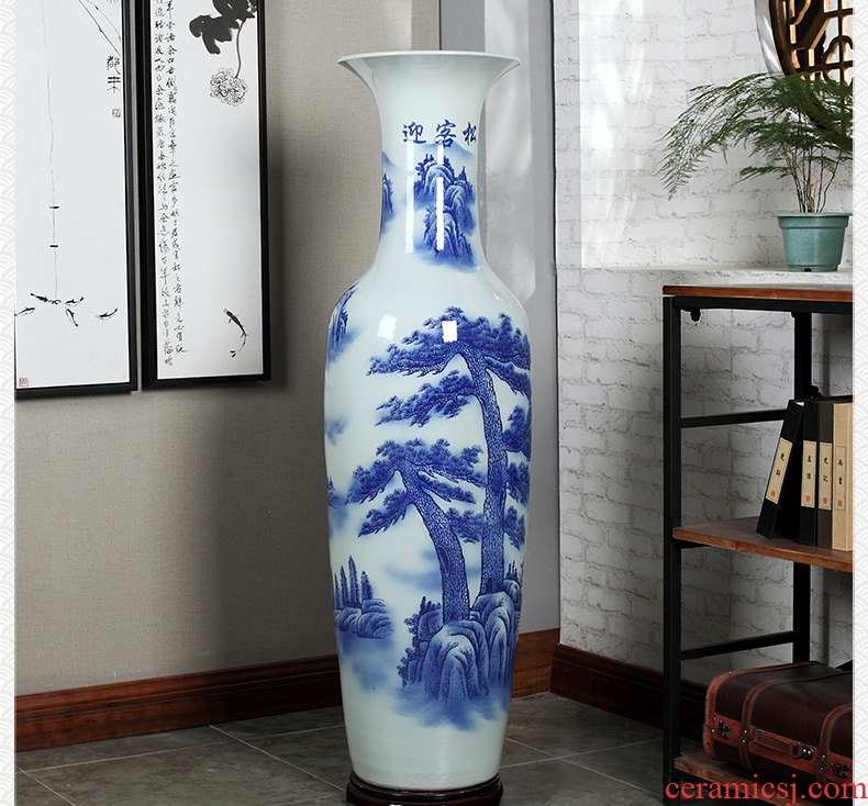 Jingdezhen ceramics of large blue and white porcelain vase, flower arrangement of Chinese style living room office decoration place hotel