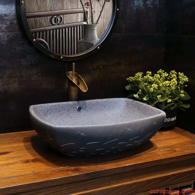 JingYan frosted lines retro art stage basin rectangle ceramic lavatory archaize basin on the sink
