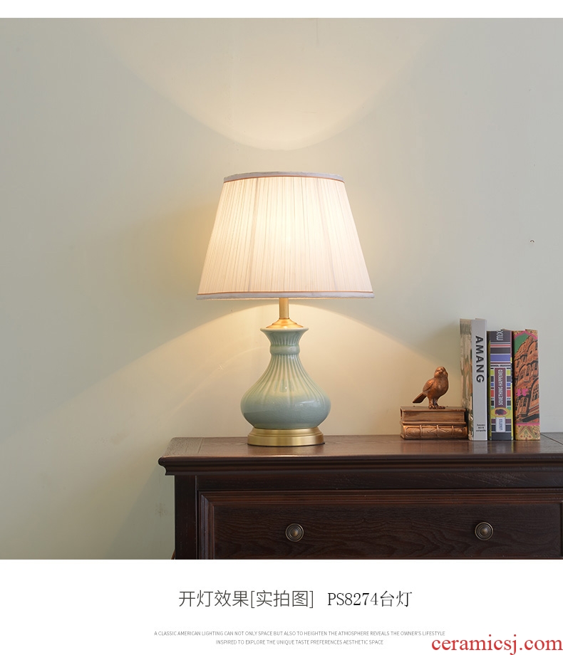 Ceramic full copper lamp American warm sitting room desk lamp of bedroom the head of a bed study villa hotel personality pure copper lamp